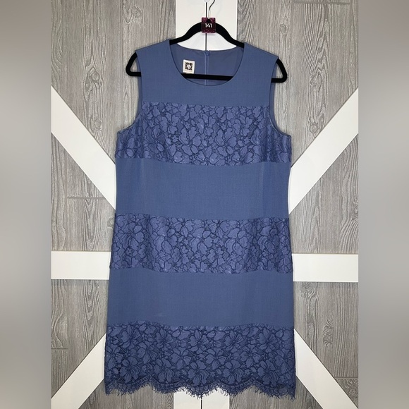 Anne Klein Dresses & Skirts - 141. ANNE KLEIN Women's Eton Blue Lace Inset Trim Sheath Dress 16